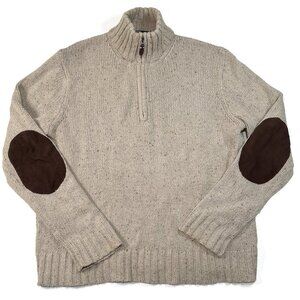 Polo Ralph Lauren Mens Large 1/4 Zip Pullover Sweater Elbow Patch Cotton Hemp